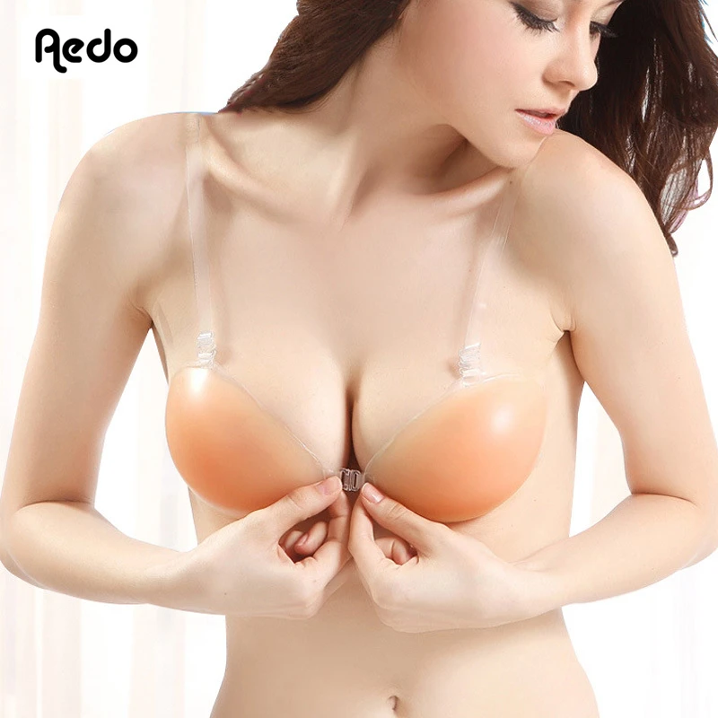 Aedo Thin Under Thick Mold Cup Self-adhesive Invisible Silicone Bras Adjusted-straps Seamless Wireless Women Nude Bra Sticky