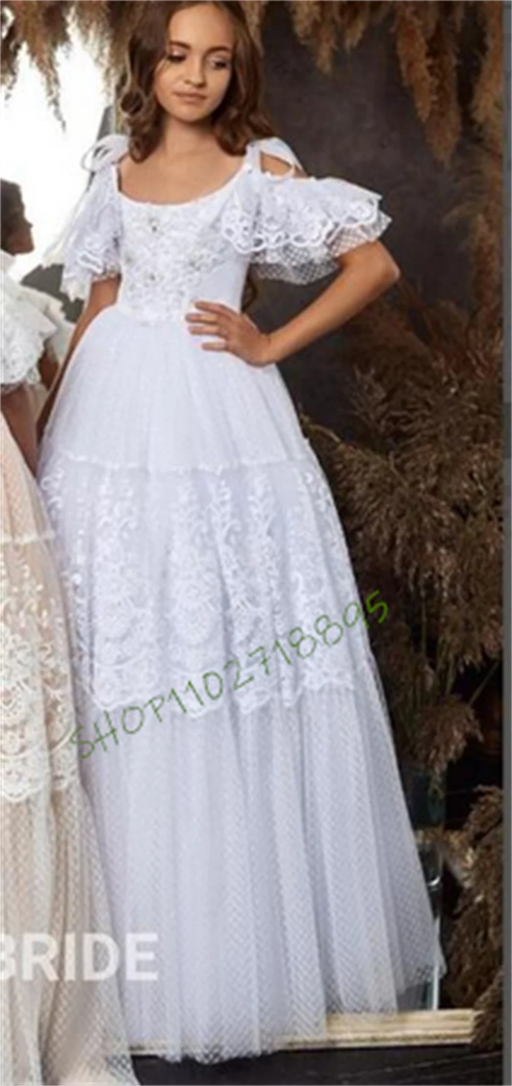 Delicato abito in Tulle di pizzo bianco abito da principessa per ragazza di fiori per corsetto da sposa abito lungo da prima comunione abito da spettacolo