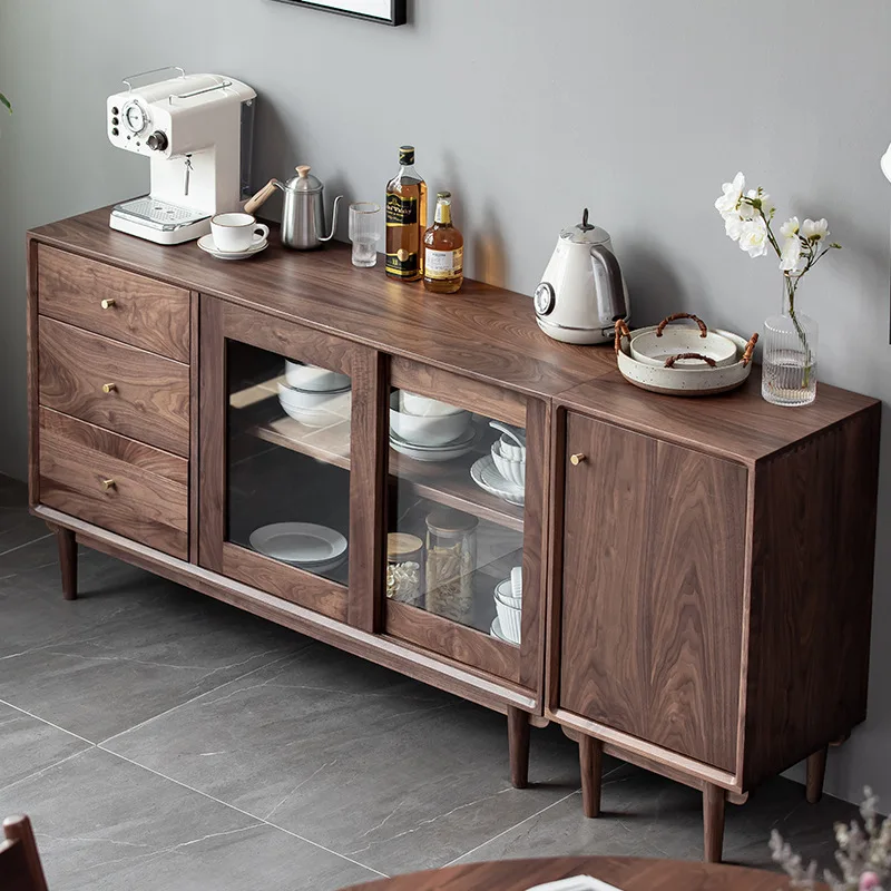 

Black walnut dining side cabinet kitchen all solid wood locker porch cabinet dining room tea cabinet