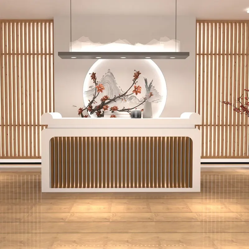 APChinese style checkout page Light luxury tea house Foot bath Reception desk Health club New Chinese style bar table