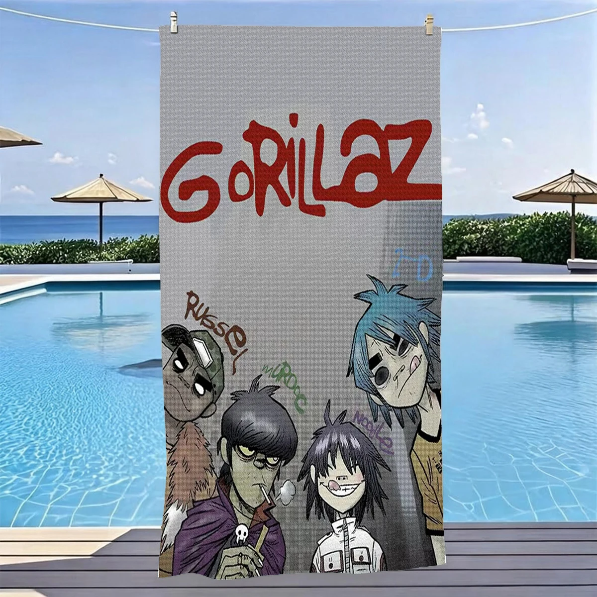 1pc G-Gorillaz Band Beach Towel Microfiber Quick Dry Sand Free 2D Murdoc Noodle Russel Print Gym Sports Towel For Swimming Pool