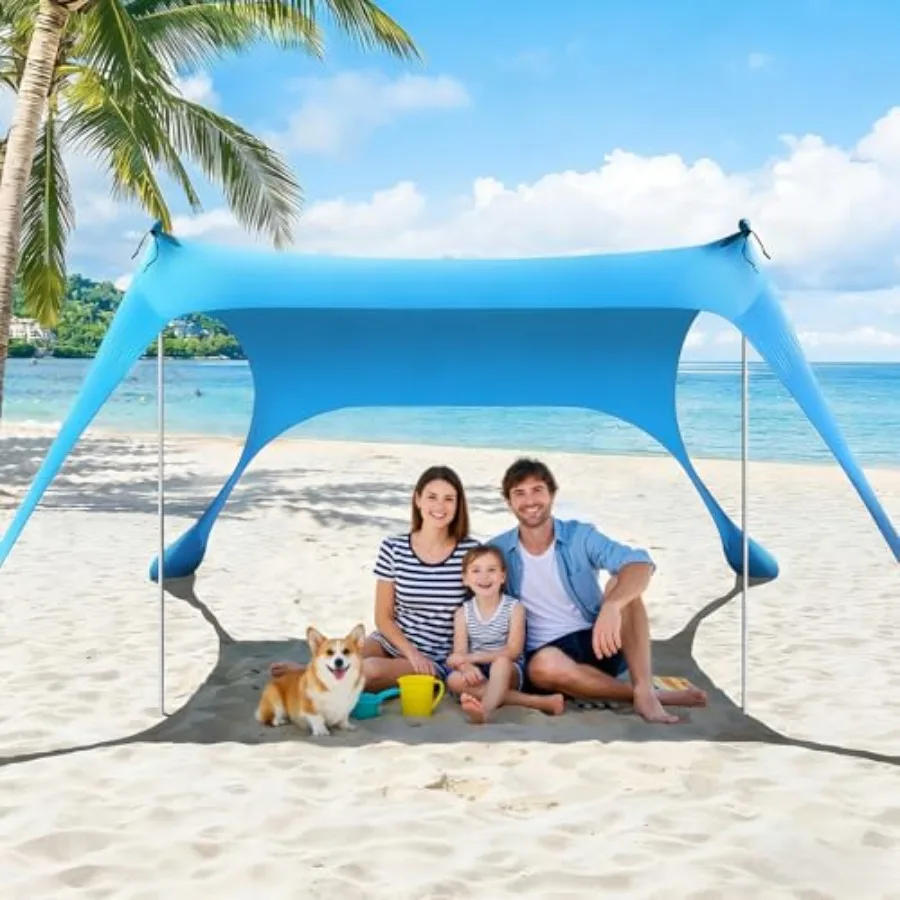 

Beach Tent, Beach Shade UPF50+ Protection, Beach Canopy with 4 Sandbags 2 Stability Poles, Outdoor Beach Tent Sun Shelter Umbre