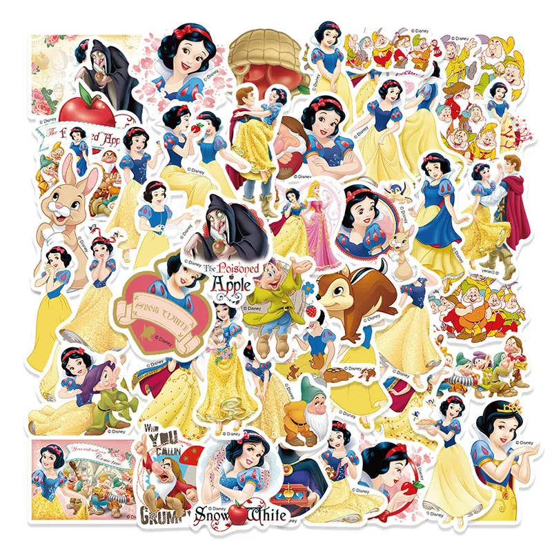 Bandai 50PCS Snow White DIY Stickers Phone Trunk Refrigerator Waterproof Anime Stickers Anime Figure Image Toys Sticker Gift