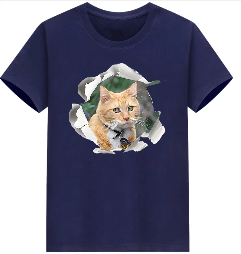 Cotton  100% New Men and Women's Short-sleeved Cat Print T-shirt Sells Well in European and American Prints Tops clothes B2