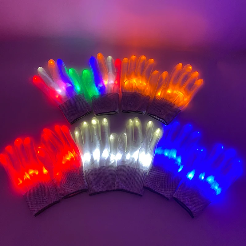 1Pair LED Gloves Halloween Skull Finger Gloves Rave Costume For Stage Show Performance Halloween Party Skeleton Cosplay Props
