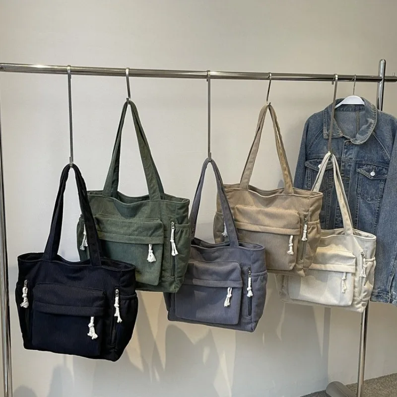 

Tote bag women's casual simple hand-held shoulder bag 2025 new striped velvet large capacity shoulder bag