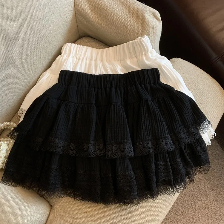 

Женская летняя короткая юбка с высокой талией, модное лоскутное кружевное бальное платье с эластичной резинкой на талии, мини-юбки, японская сексуальная белая юбка Y2k Jk