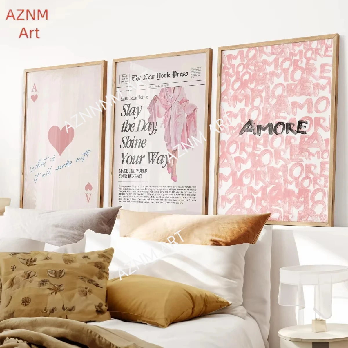 3pcs_set Retro Girly New Yorker Newspaper Canvas Print Poster Life Is Better in Pink Modern Funky Preppy Art Prints Home Decor