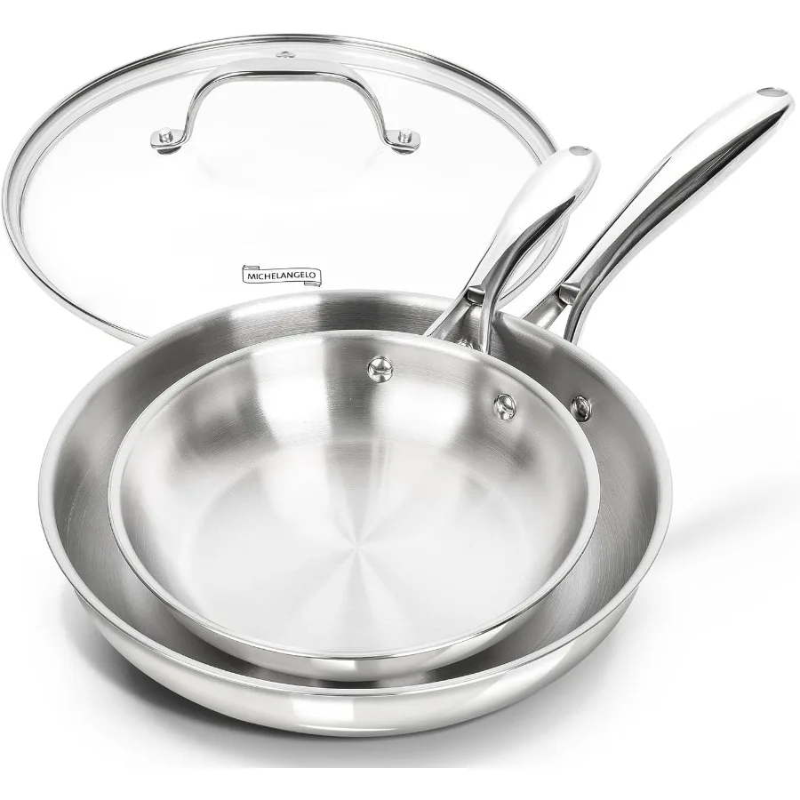 

Набор сковородок из нержавеющей стали с крышкой 8, 10, набор сковородок с тройным основанием. Сковорода из нержавеющей стали с эргономичной ручкой.