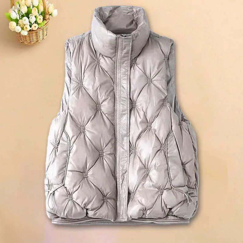 

Women Down Cotton Vest 2026 new Autumn Winter Fashion Solid Color Zipper Stand Collar Sleeveless Jacket Waistcoat Female W1102