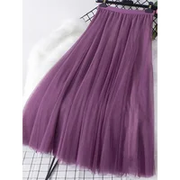 Falda larga de gasa con dobladillo grande para mujer, Falda larga de cintura alta, informal, coreana, simple, color sólido, tres capas, línea A, nueva