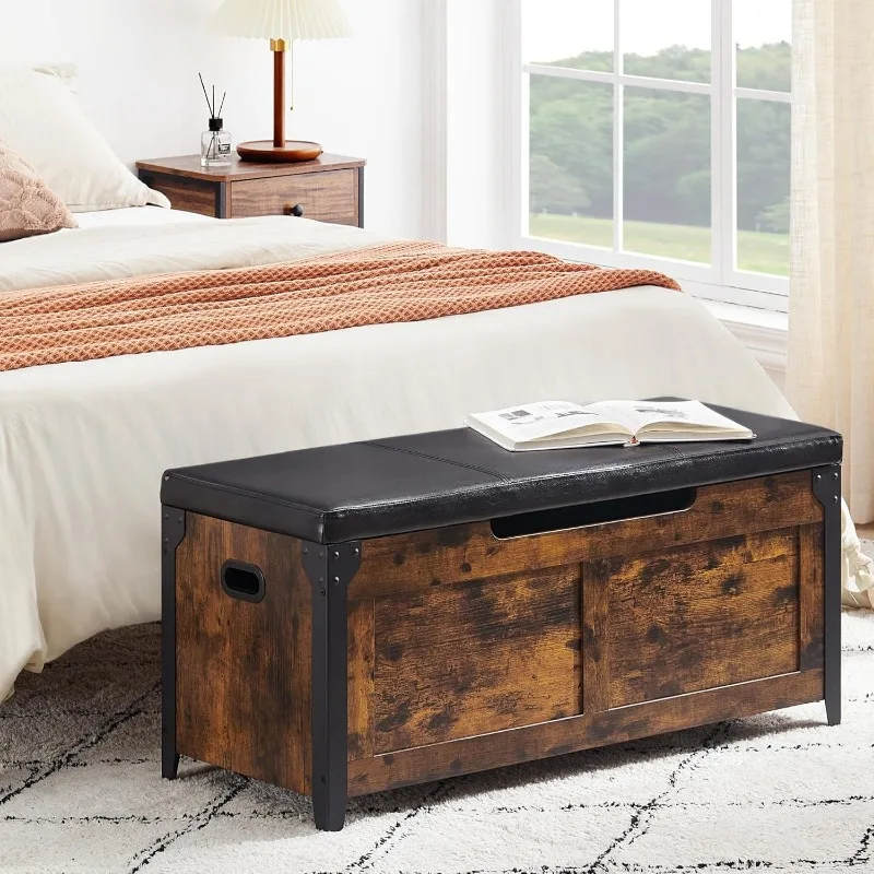 Storage Chest, Storage Trunk with Safety Hinges, Wooden Storage Bench with Metal Frame, Shoe Bench, Large Storage Organizer