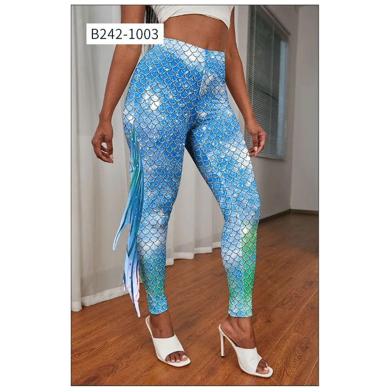 Women Digital Print Mermaid Flare Leggings High Stretch Bootcut Pants Outdoor Daily Casual Trousers