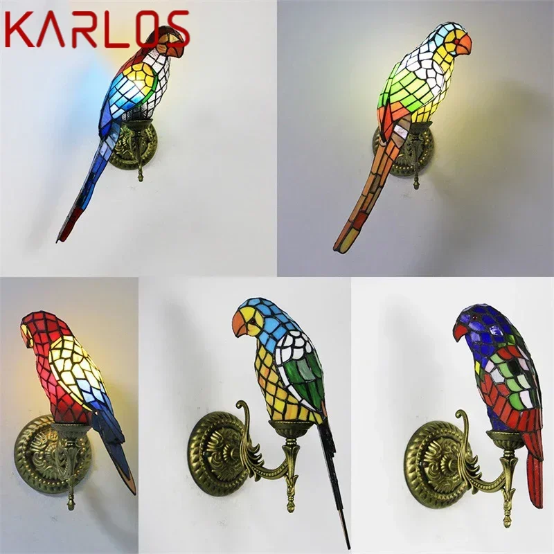 KARLOS Tiffany Parrot Wall Lamp LED Creative Design Bed Sconce Bird Light for Home Living Room Bedroom Aisle Decor