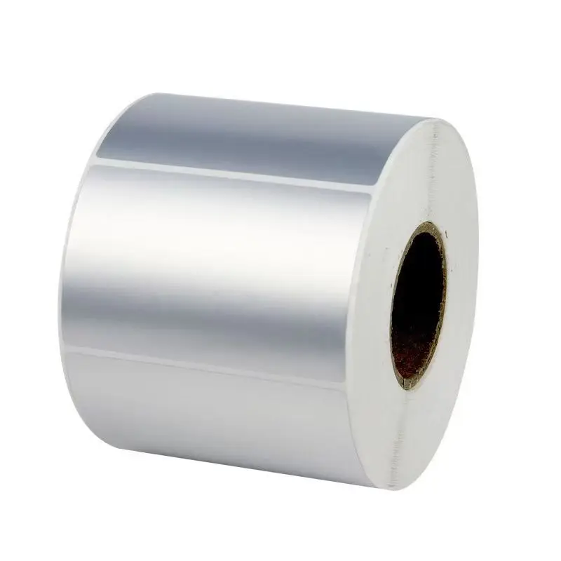 Selbstklebendes PET-Aufkleber in Mattsilber, Barcode-Druckpapier, leere Rolle, wasserfest, reiß- und ölbeständig, festes Asset-Etikett
