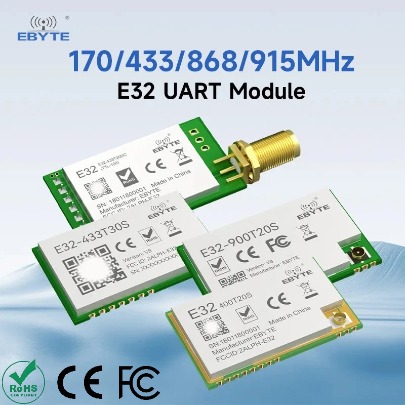 EBYTE E32 UART Module LoRa Spread Spectrum 170/433/915/868MHz Long Disctance 20/30/33dBm Stamp Hole SMD UART Wireless Module
