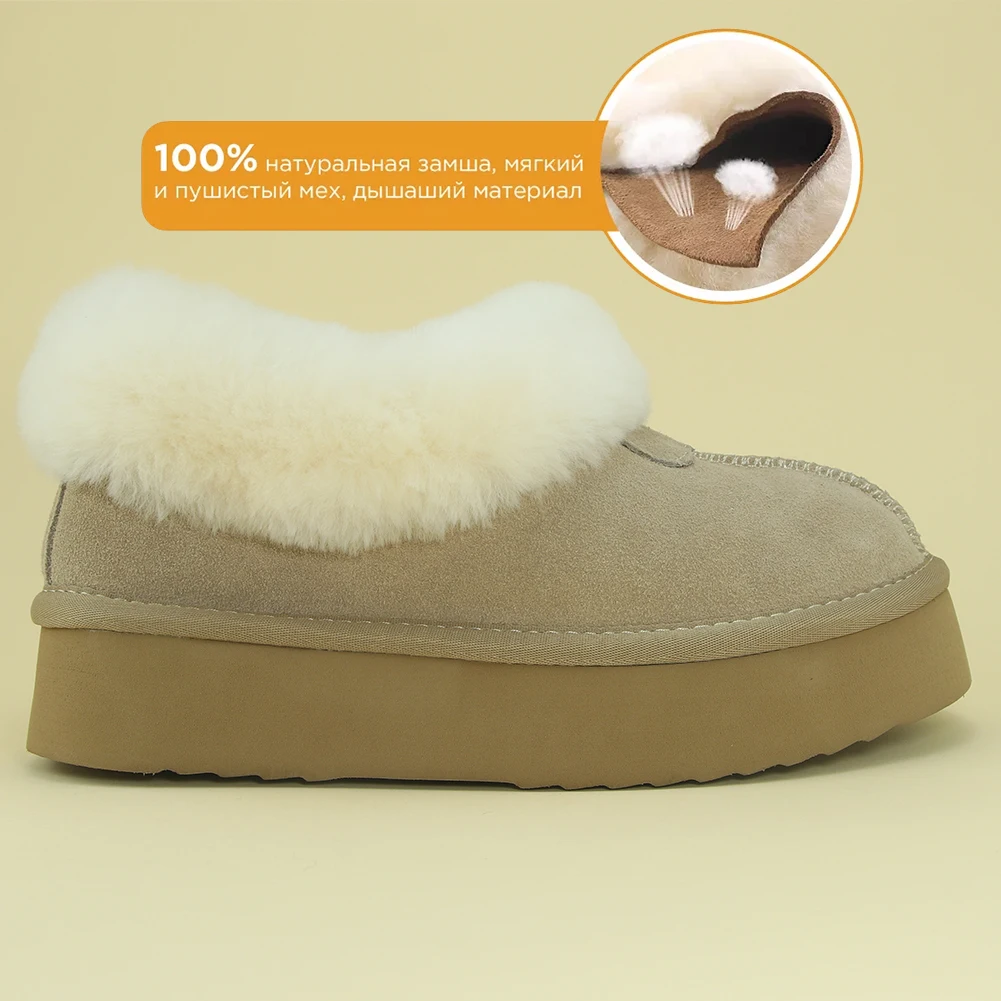 KZZO TOP in RU Winter Women Ultra Mini Platform Snow Boots Sheepskin Natural Wool Warm Fur-Lined Shallow Snow Shoes Thick sole