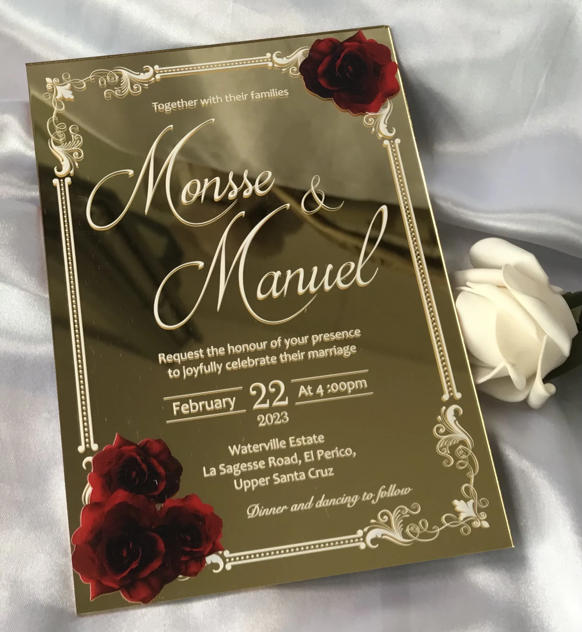 10pcs Custom Acrylic Wedding Invitation Classic Elegant Simple Gold/ Rose Gold/ Silver/Blue Mirror Acrylic for Party Decoration