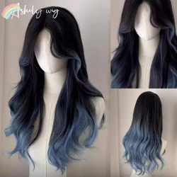 Blue Black Wig for Women Long Body Wave Hair 26inch High Quality Soft Synthetic Wigs for Daily Use Cosplay 가발 Ombre Wig