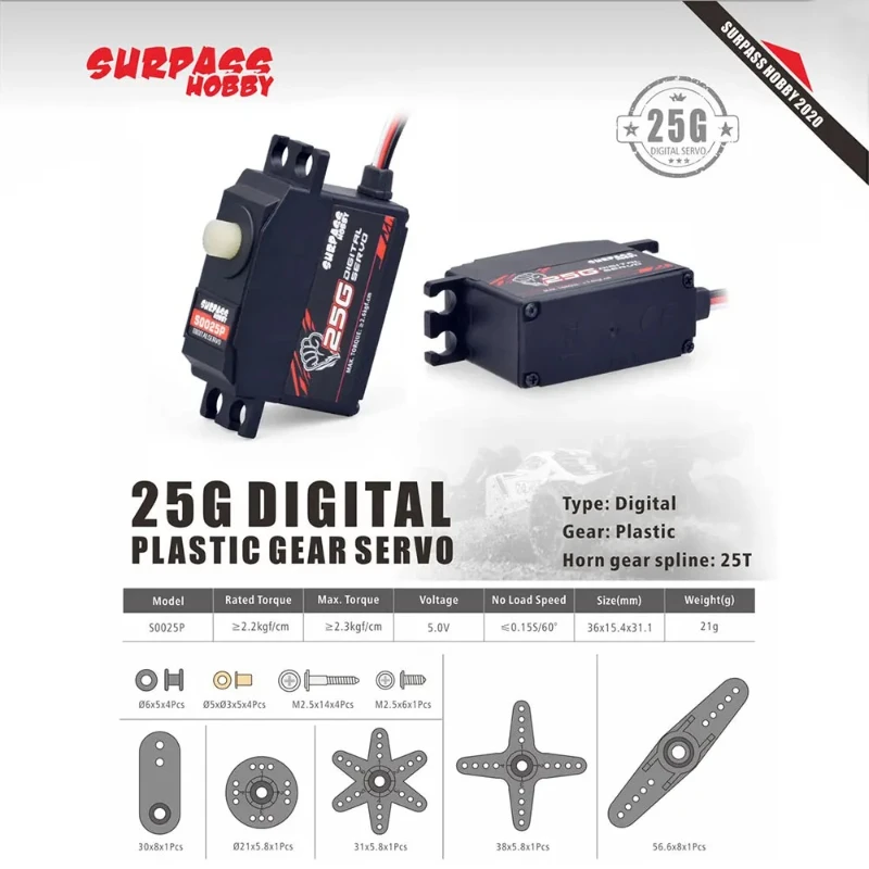 SURPASS Hobby S0025P пластиковая шестерня 2 кг сервопривод для радиоуправляемого самолета-робота 1/12 RC Monster Car Boat Duct Plane