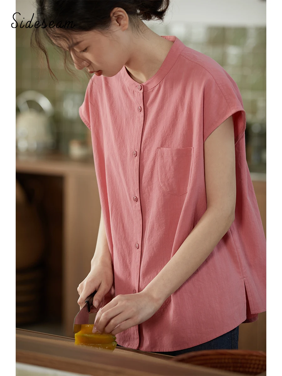 

Original Japanese Style Pure Cotton Summer Shirt Women's round Neck Sleeveless Top Sweet Style Loose Fit Breathable Short Sleeve