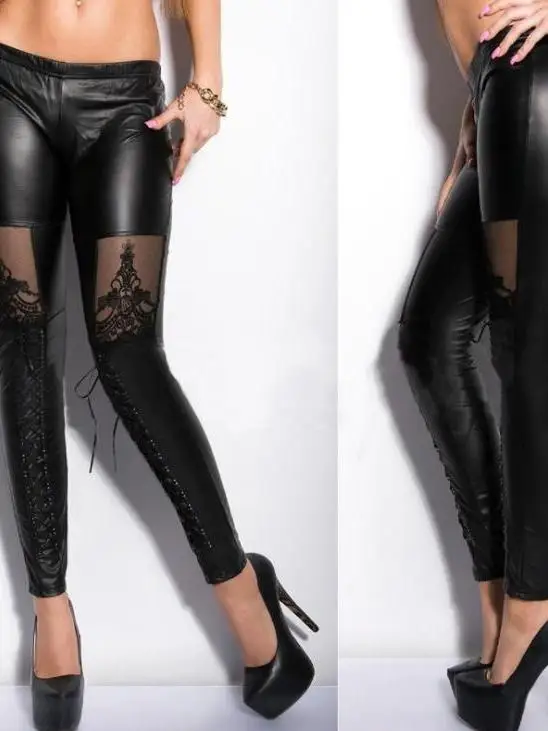 Damskie spodnie z wysokim stanem, koronkowymi haftami i wiązaniem, w stylu street punk, długie, regularne, cienkie, z kolekcji letniej.