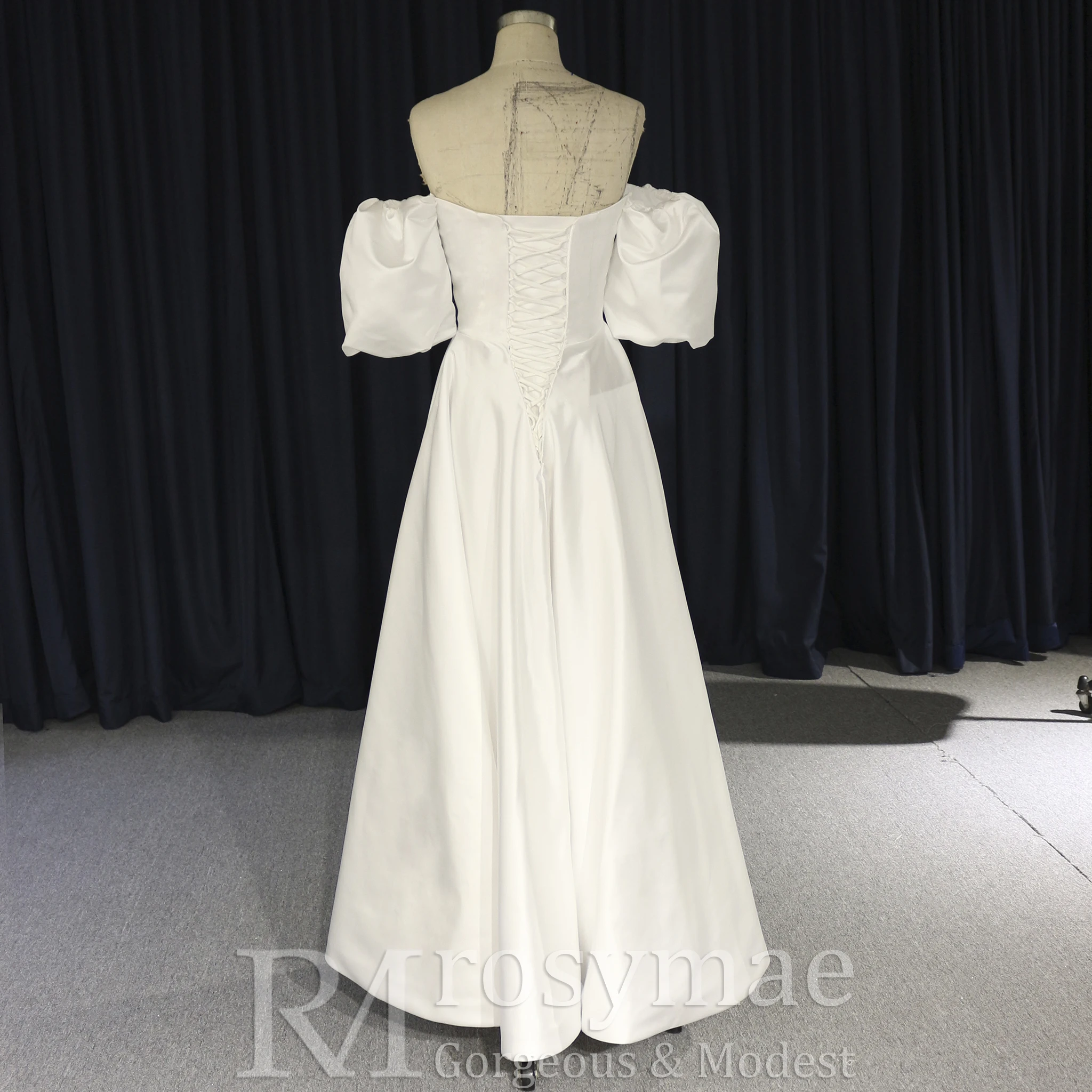 فستان زفاف Rosymae بطول الكاحل من الساتان على شكل حرف a عاري الكتفين فستان أنيق للعرائس فيستدوس دي نوفيا #5