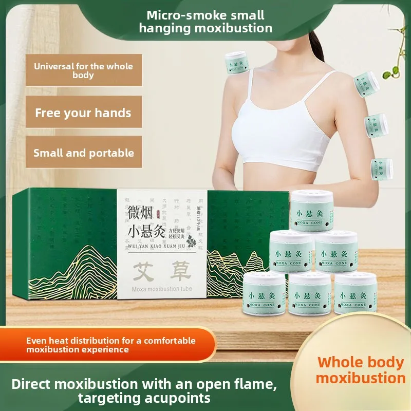 

Portable Moxibustion Box with Low Smoke, Mini Hanging Moxa Cup for Acupoints, Daily Mugwort Therapy Kit，12 stickers