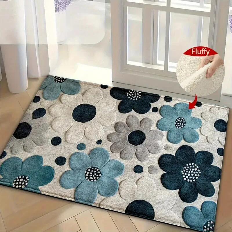 VIKAMA 3D Stereoscopic Flower Fruit Welcome Mat Anti Slip Water Absorbent Doormat Bedroom Bathroom Front Door Decor