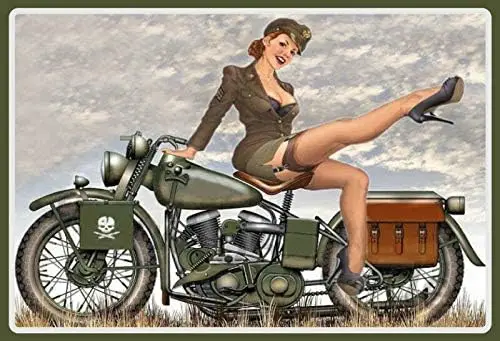 US Army Biker Pin up Girl Tin Sign Shield Rectangle Metal Tin Sign -  Wall Decor Tin Metal Sign-aluminum sign