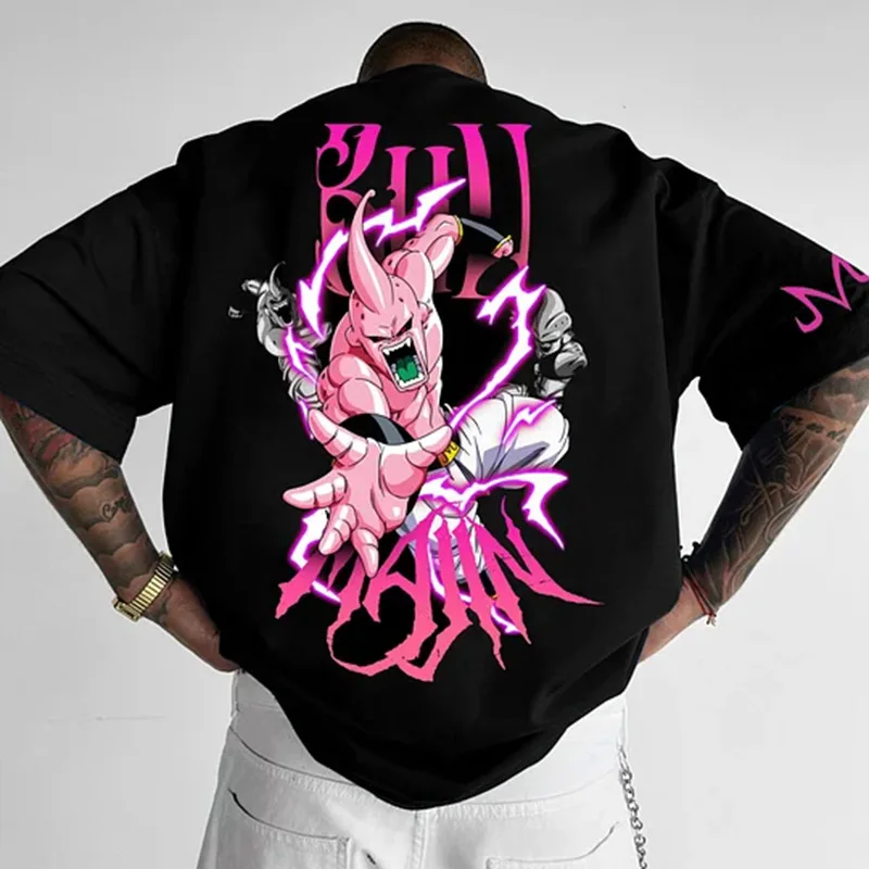 Kaus Anime Dragon Ball Majin Buu pria, T-Shirt katun ekstra besar motif kartun untuk anak laki-laki lengan pendek santai hadiah ulang tahun