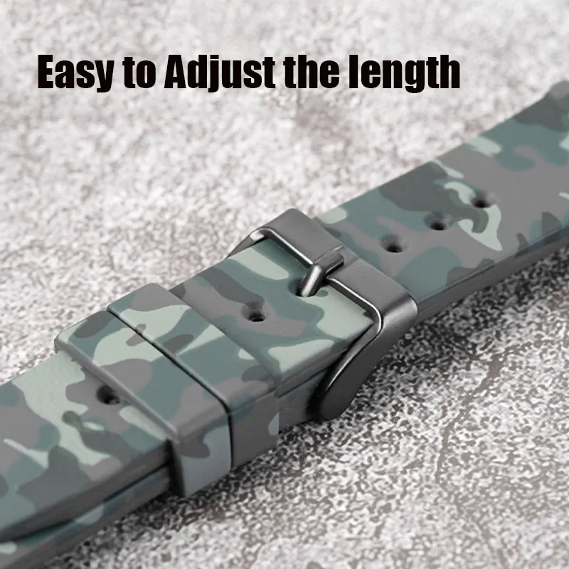 High Quality Soft Silicone Rubber Watch Band 22mm Waterproof Camouflage Rubber Watch Strap Bracelet Sport Watch Replacement Belt