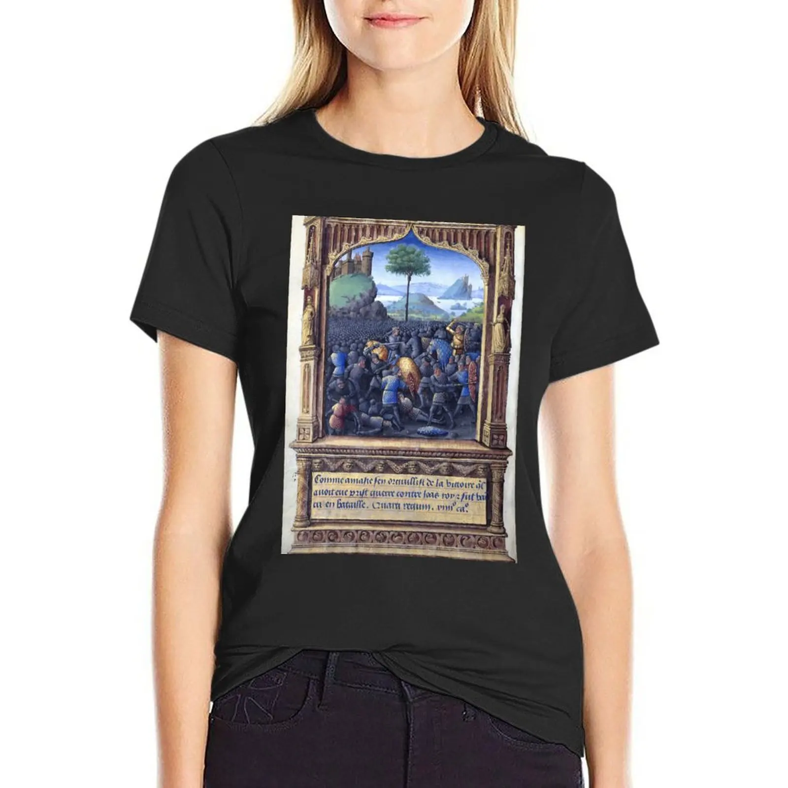 

Knight Battle Medieval Manuscript T-Shirt sports fans plus sizes animal prinfor lady clothes oversized workout shirts for Women