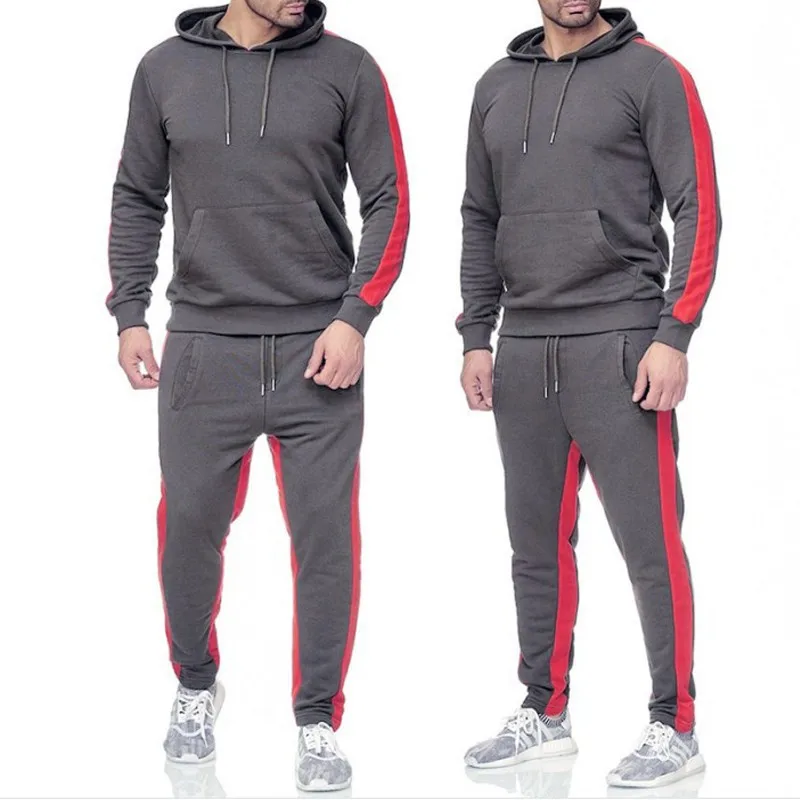 Cross-border Men's Striped Sweatshirt Set New Sports Splicing Two-piece Set Casual