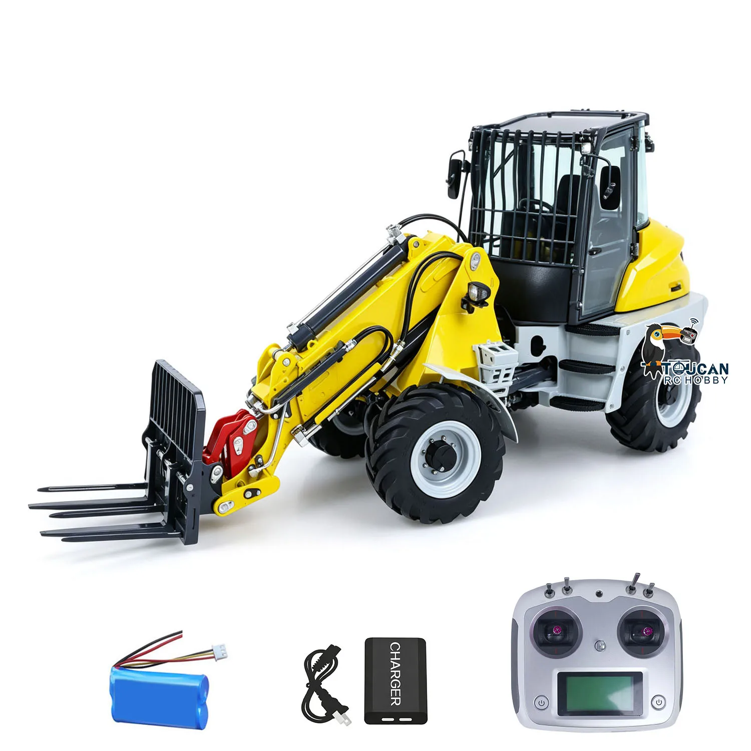 4X4 1/14 TOUCAN UNITRU DIY LESU RTR RC Hydraulic Telescopic Arm Loader AOUE AT1050 Metal Fork Lift Trucks Light Sound Flysky I6S