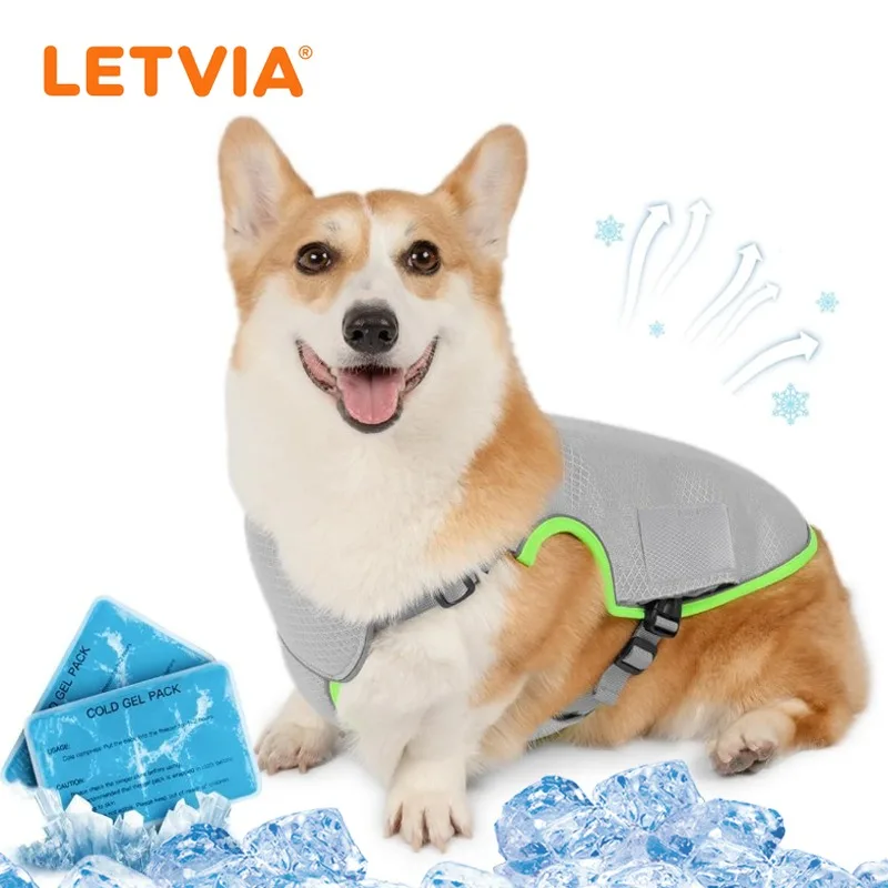 

LETVIA Dog Cooling Vest with Ice Pack Breathable Mesh Dog Cooling Vest Puppy Sun Protection Adjustable Summer Pet Cool Jacket