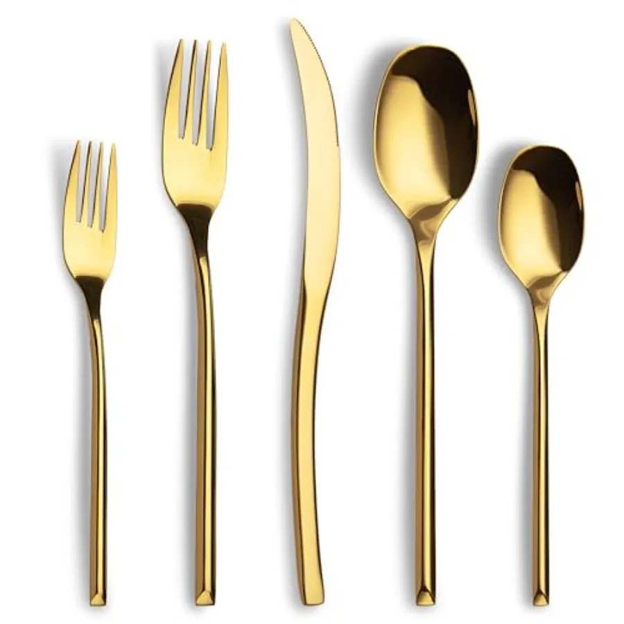

40-Piece Gold Silverware Set for 8 Modern 18/10 Stainless Steel Flatware Set Luxury Cutlery Set Unique Utensils Set for Restaur