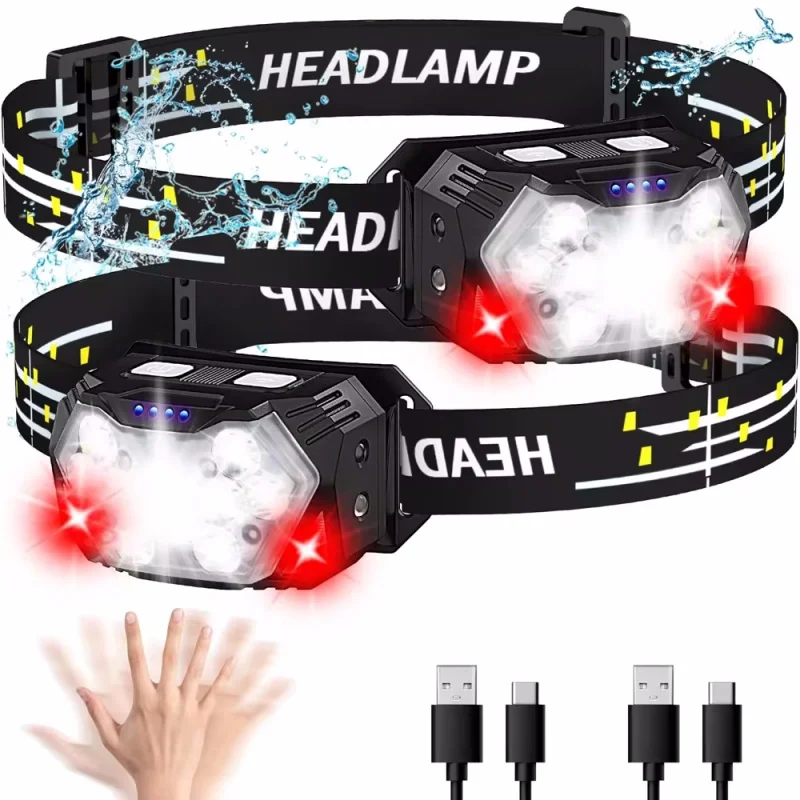 9 Led Strong Light Headlamp USB Rechageable Motion Sensor Headlight Portable Fishing Camping Outdoor Head Lamp Work Flashlight