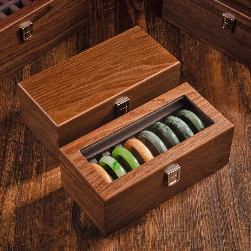 Large-capacity walnut wood bracelet storage box for jade, gold bars, and jade bangles – a delicate organizer and display case