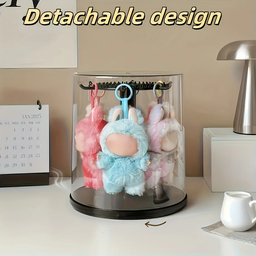 360 ° خزانة عرض دوارة سوداء من LABUBU مع غطاء قبة وقاعدة مقاومة للغبار - صندوق تخزين المقتنيات الأسطوانية #2