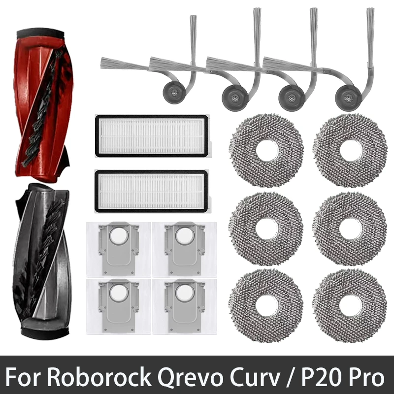 For Roborock Qrevo Curv Robot Vacuum Cleaner Accessories Main Roller Side Brush Hepa Filter Mop Cloth Dust Bag Parts Replacement