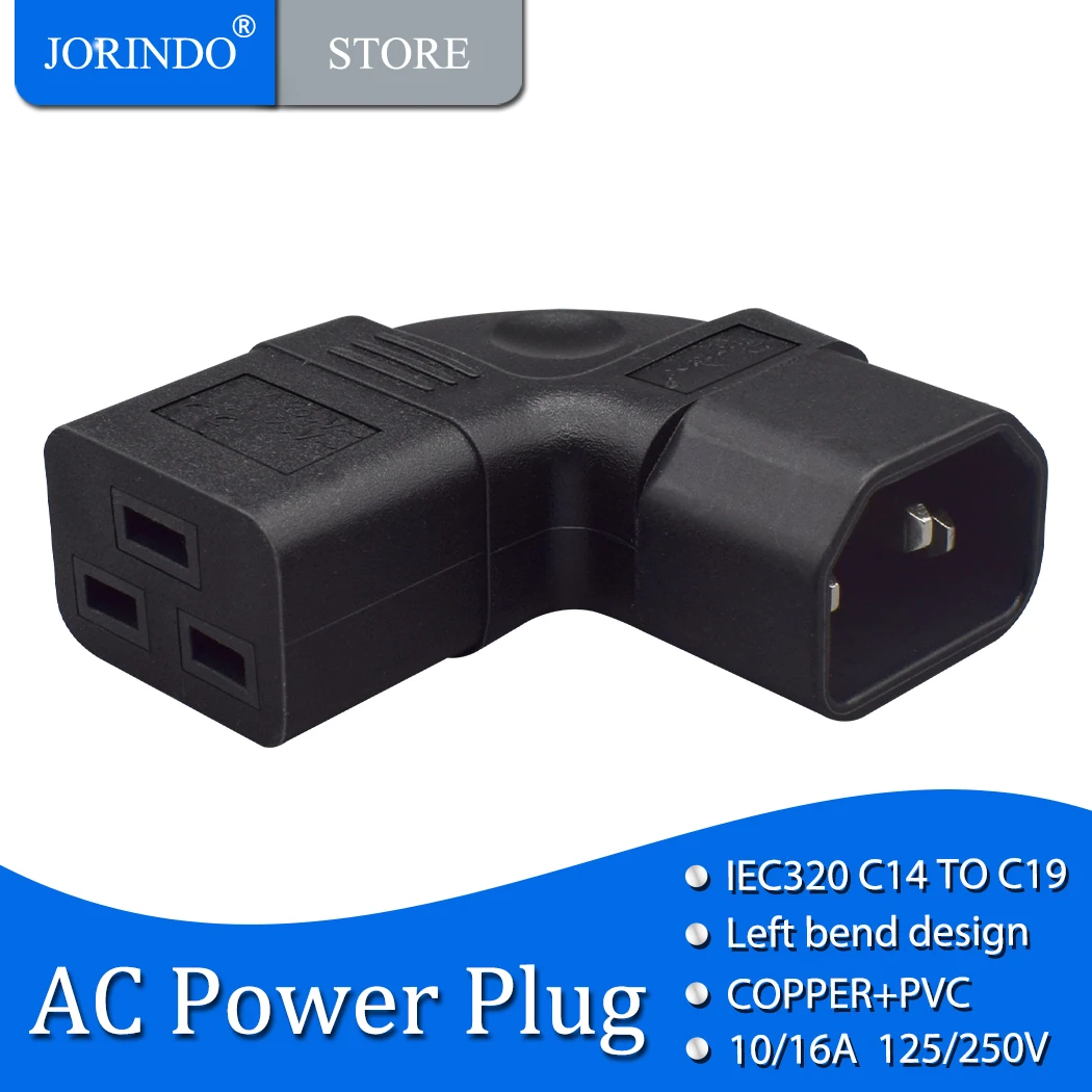 JORINDO IEC320 C14 to C19 AC Power Adapter Plug,Connect C20 To C13 Power Male To Female Converter,Left/right bend Connector