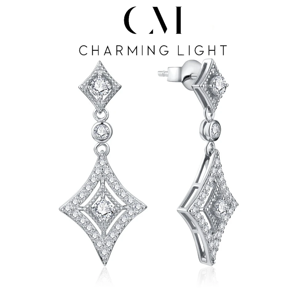 

CHARMING Luxury Style Brilliant Moissanite Earring Lab Diamond 925 Sterling Silver for Women Anniversary Fine Party Jewelry Gift