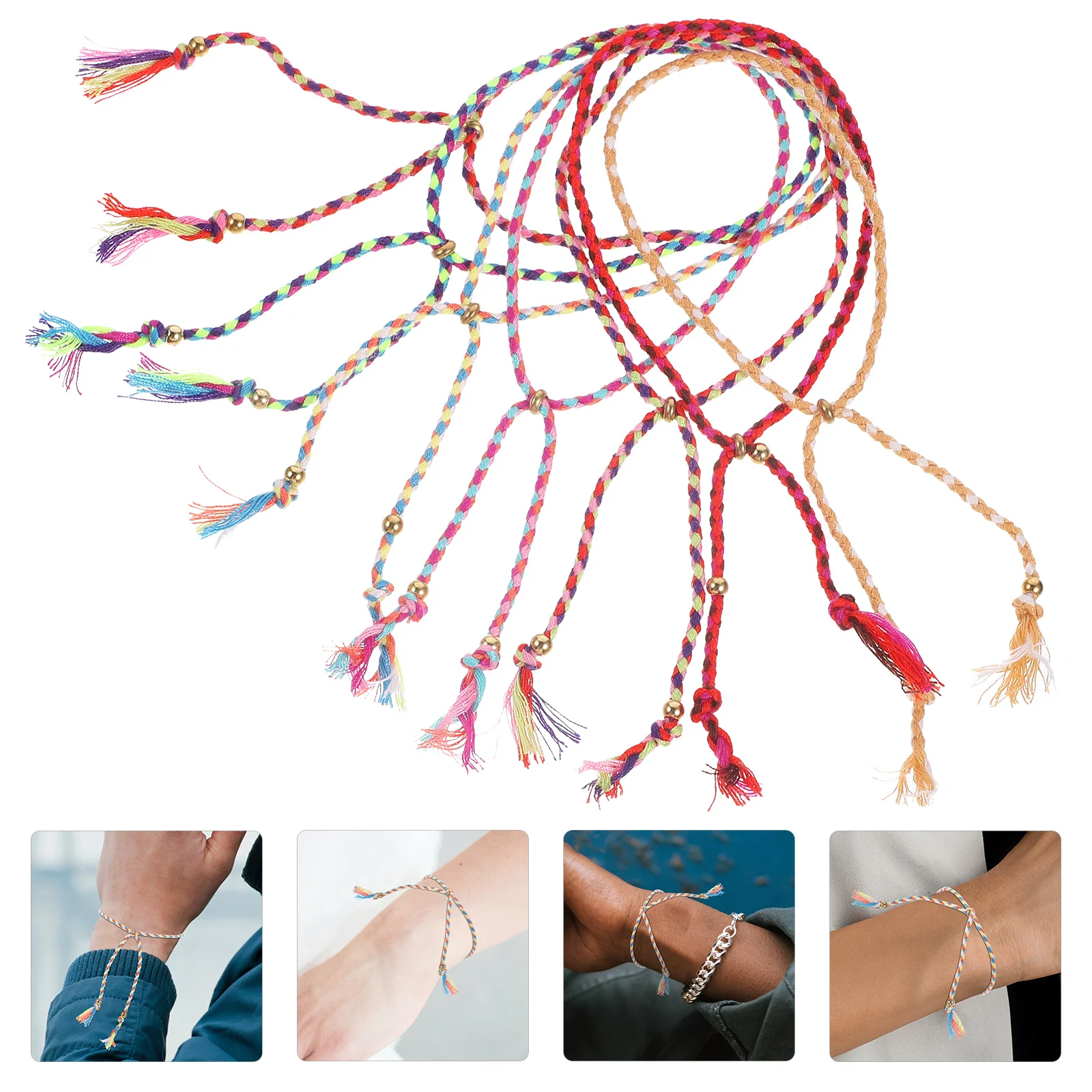 

28Pcs Woven Cotton Cord Bracelets with Stylish Copper Bead Elegant Tassel Unisex Rope Bracelet for Daily Wear Christmas Birthday