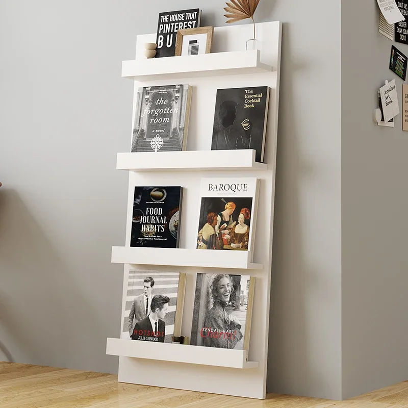 White newspaper shelf Floor-to-ceiling bookshelf Wall storage Bookshelf Picture book display Magazine shelf Multi-la