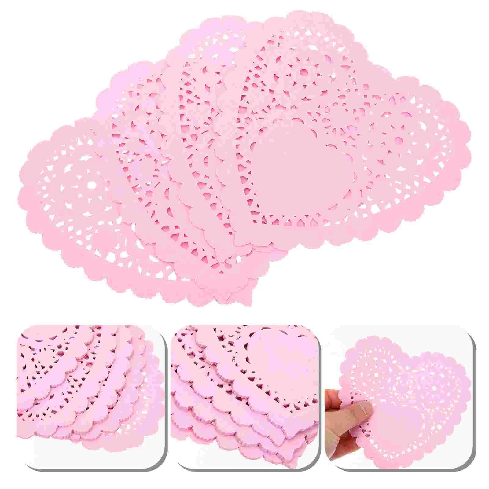 

100 Pcs Circle Tablecloth Placemat Paper Doilies Heart Shape Mini Coasters Drinks Dollies Pink for Tables Crafts