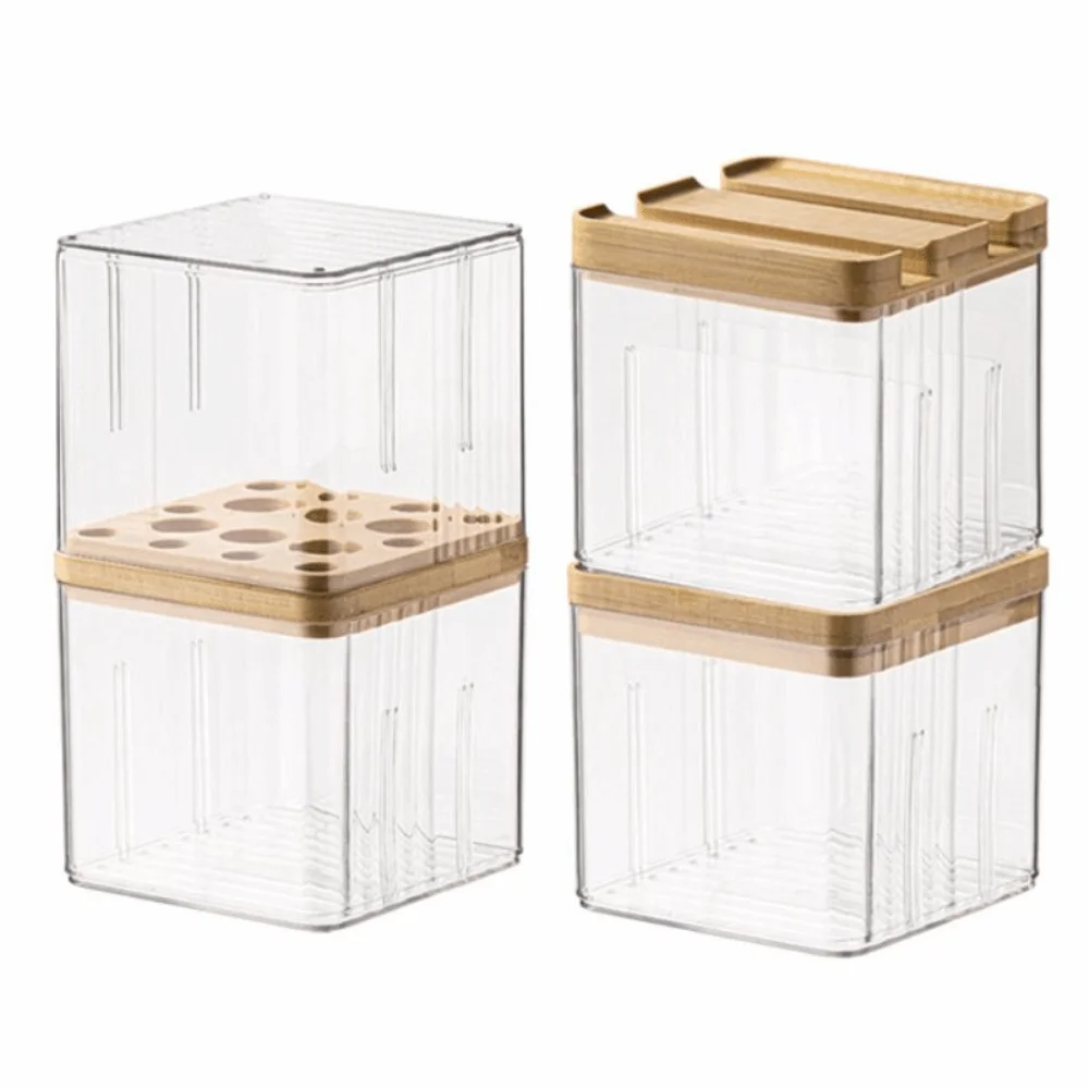 

Clear Makeup Brush Holder Dust-proof Large Capacity Lipstick Storage Bucket with Lid Multifunctional Desktop Storage Container