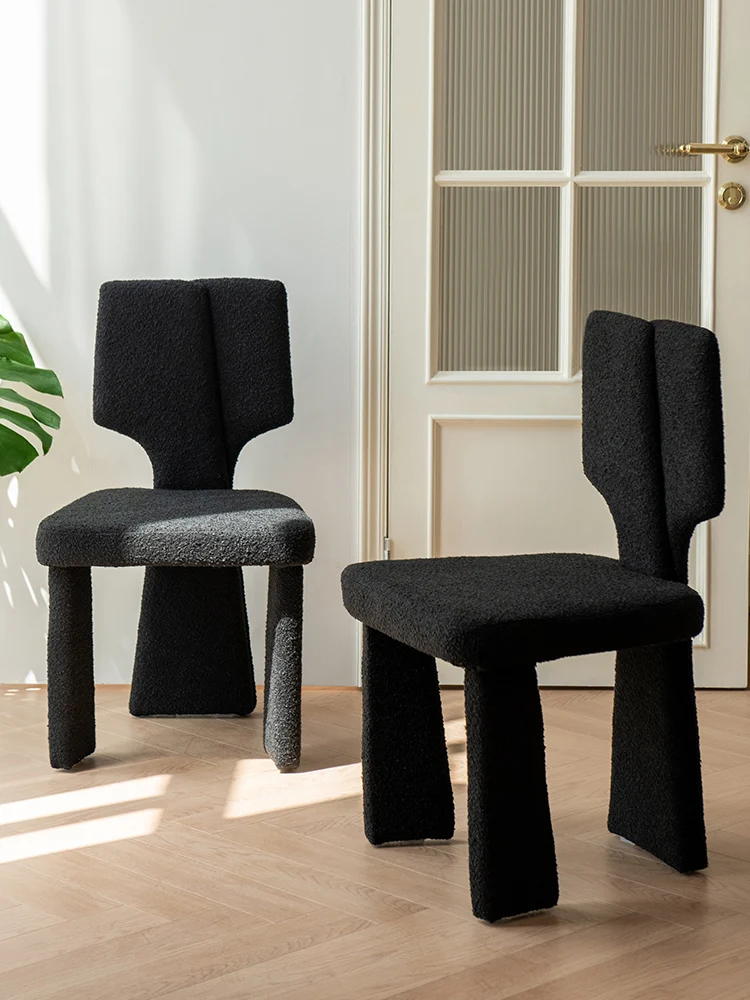 Luxury Lamb Velvet Dining Chairs,Household Furniture,Living Room Backrest,Black Stool Bedroom Dresser Makeup Chair