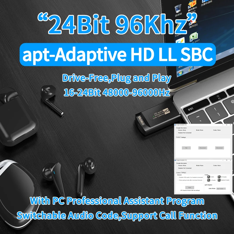 Qualcomm CSR Audio Transmitter AptX-Adaptive LL HD Multi-Point Low latency Adapter 24Bit/96Khz For Headphones TV PC PS4 PS5 XBox