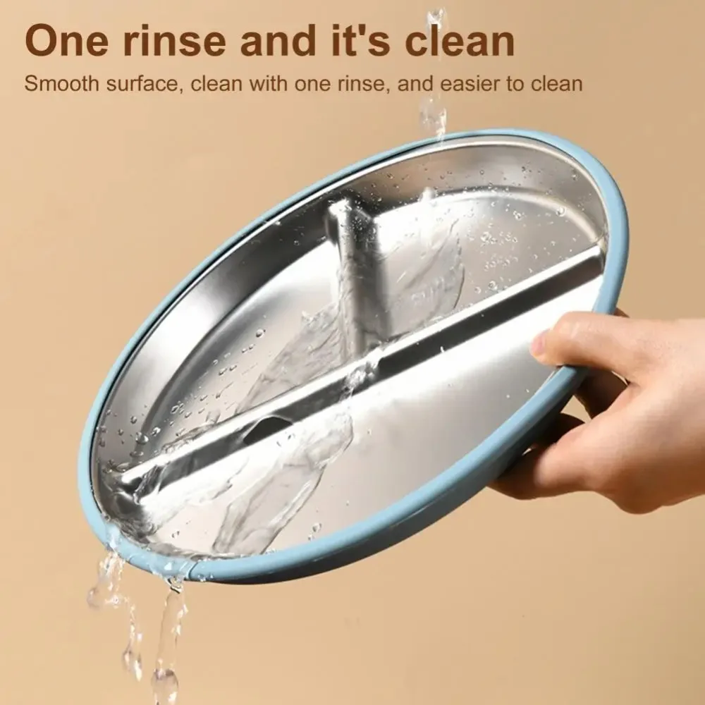 لوحات كأس شفط بتصميم مقسم 304 من الفولاذ المقاوم للصدأ وغطاء من السيليكون لوحة طعام مصاصة الطفل مادة آمنة غير قابلة للانزلاق